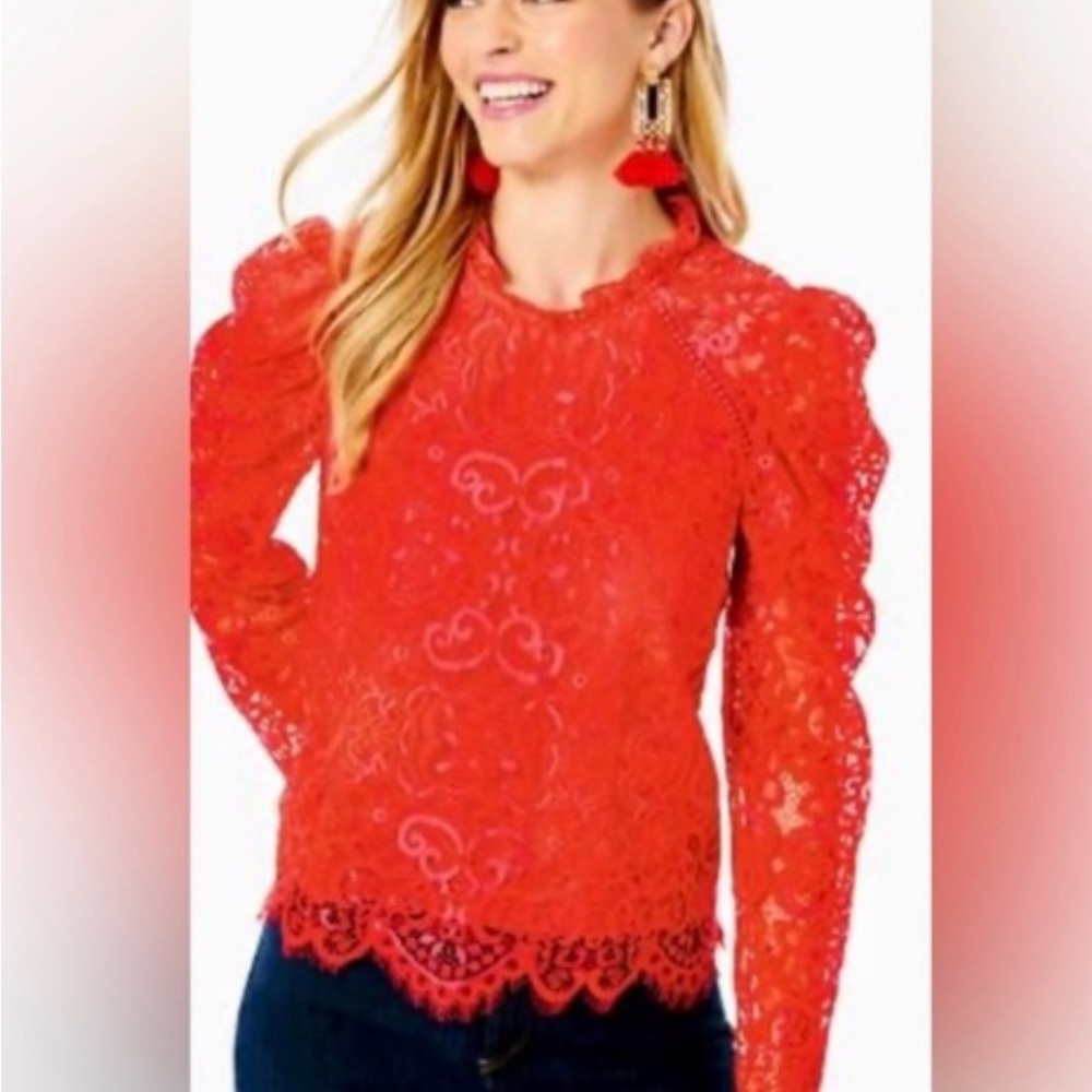 Lilly Pulitzer Vibrant Red Lace Blouse
